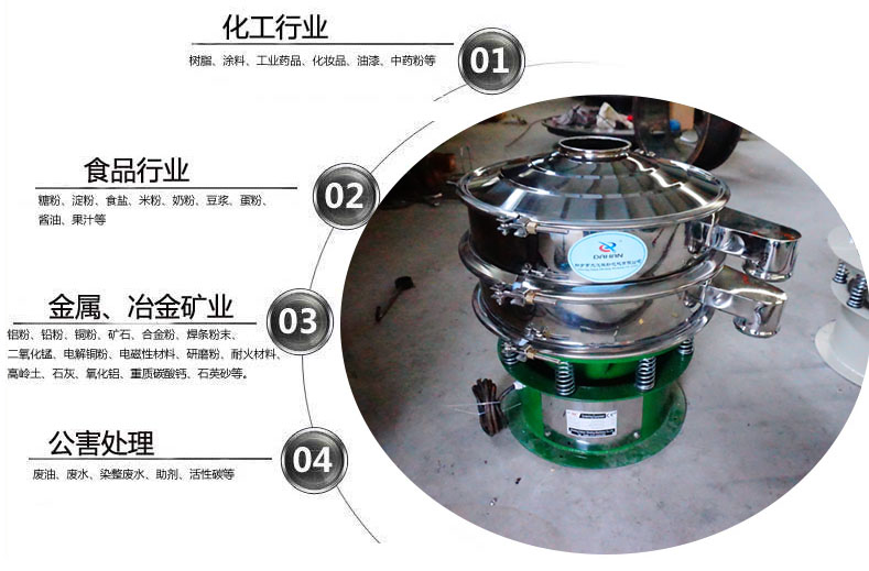 面粉振動(dòng)篩粉機(jī)適用于化工，食品，金屬、冶金，公害處理等行業(yè)